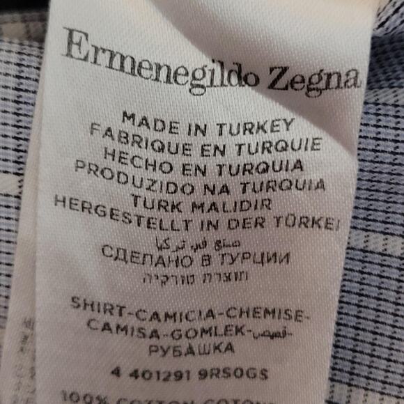 Ermenegildo Zegna Shirt Mens 17 43 Blue White Plaid Regular Fit Business Career - Picture 11 of 16